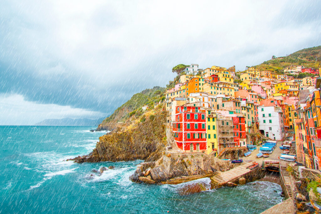 A thunderstorm inundates Riomaggiore, Cinque Terre, Italy.