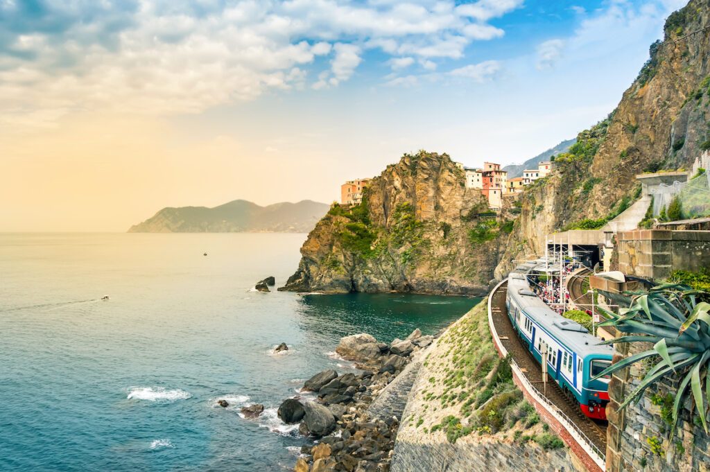 Train in Manarola, Cinque Terre, Italy.